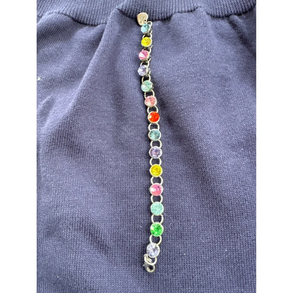 Charm Silver Tone Multi Color‎ Rhinestone Heart Charm Bracelet
